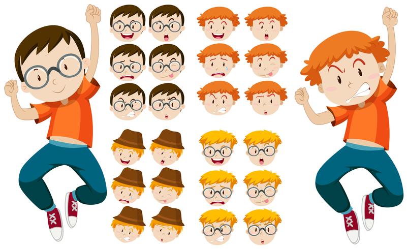 Two boys with different facial expressions vector