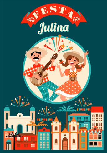 Fiesta latinoamericana, la fiesta de junio de Brasil. Ilustración vectorial vector