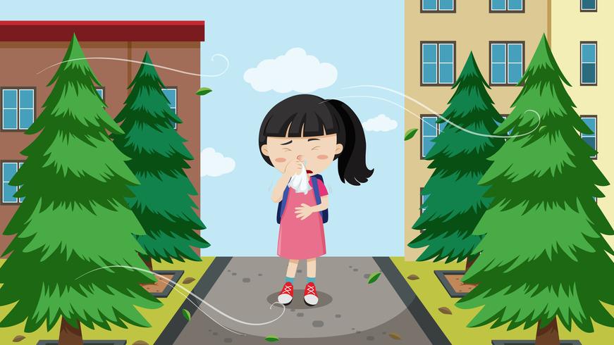 A young girl with allergies vector