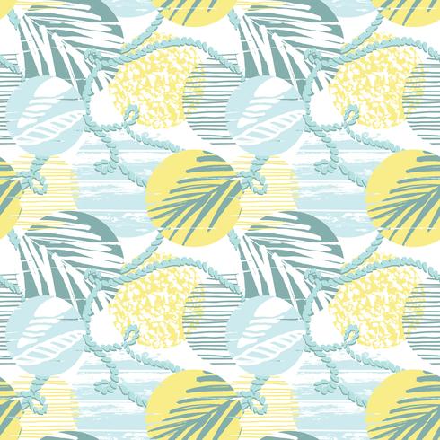 Seamless exotic pattern with palm leaves on geometric background vector