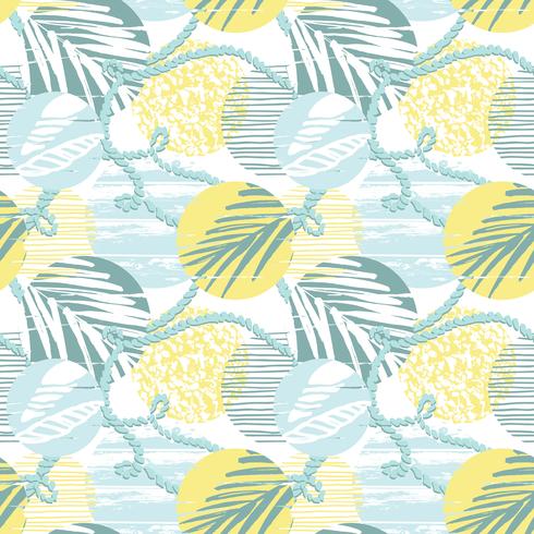 Seamless exotic pattern with palm leaves on geometric background vector