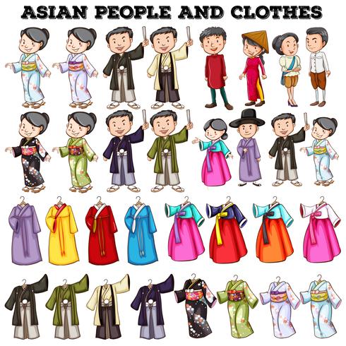 Gente asiática y ropa vector