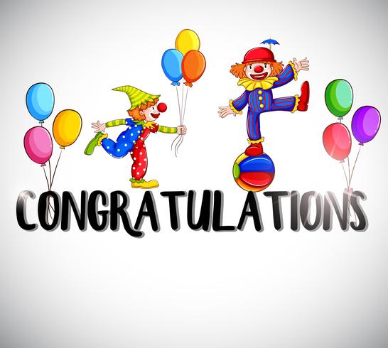 Congratulations card template with clowns in background vector