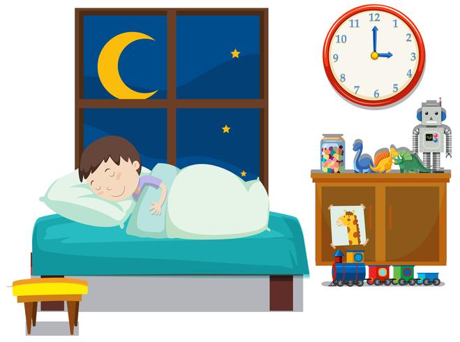 Un niño durmiendo en el dormitorio vector