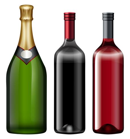 Tres botellas de bebida alcohólica. vector