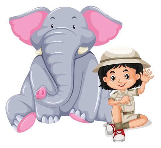 Una chica de safari con elefante vector