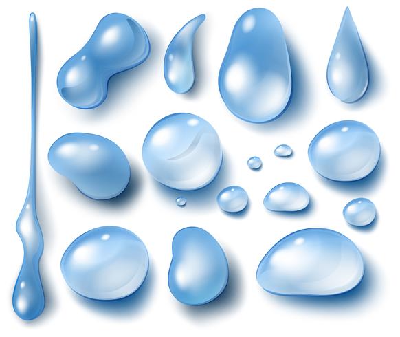 Conjunto de gotas de agua en blanco vector