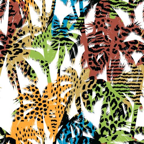 Trendy seamless exotic pattern with palm and animal prins vector