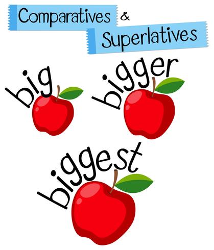 Gramática inglesa para comparativos y superlativos con palabra grande. vector