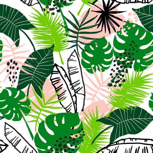 Seamless exotic pattern with tropical plants. vector