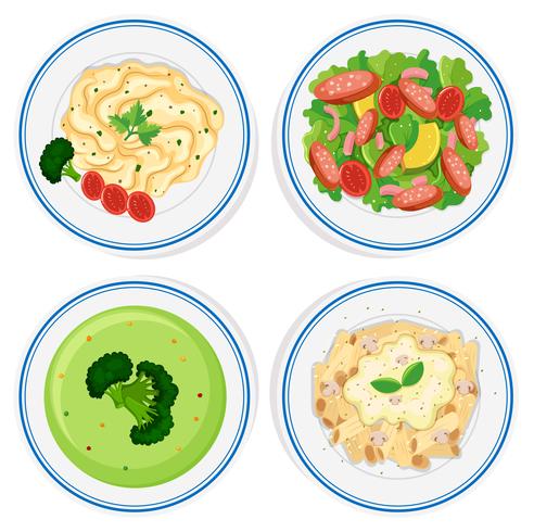 Different kinds of food on plate vector