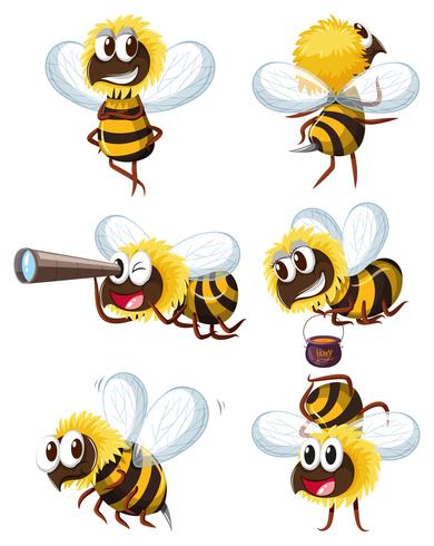 Bee characters in different actions vector