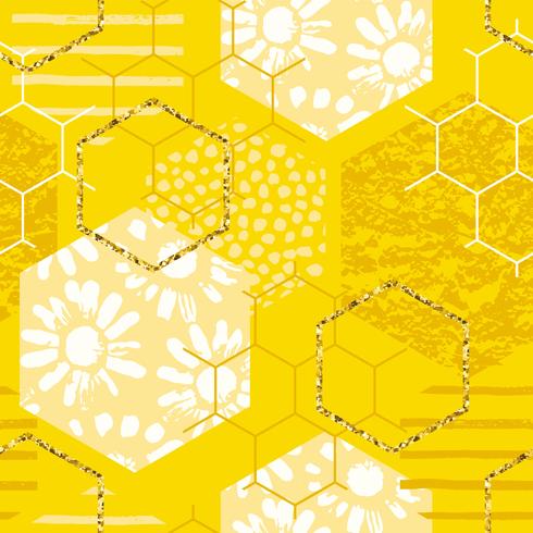 Sin fisuras patrón geométrico con nido de abeja. Texturas dibujadas a mano de moda. vector