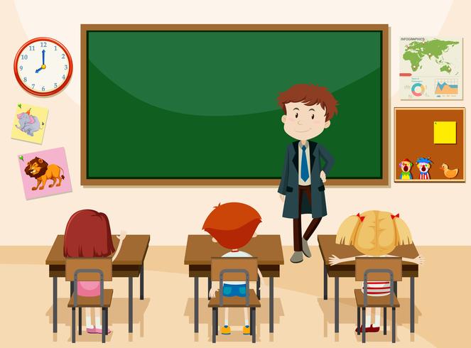 Teacher and students classroom scene vector