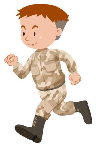 Soldier in brown uniform running vector