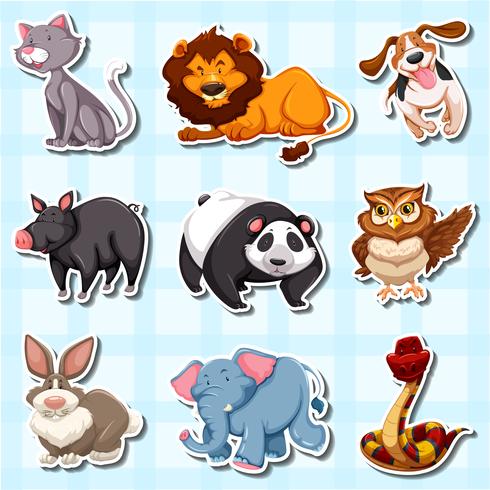 Sticker design for many animals vector