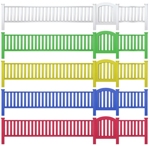 Fence and garden gate in five colors vector