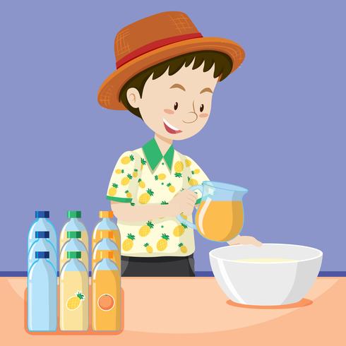 Hombre haciendo jugo fresco vector