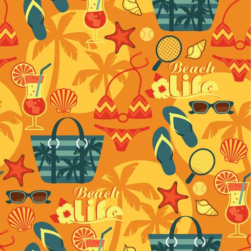 Vector illustration of traditional beach holidays. Seamless patt