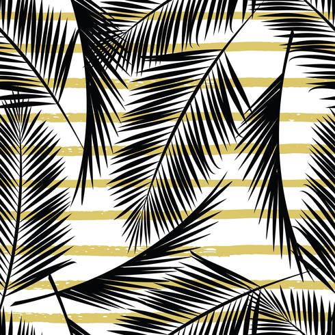 Trendy seamless exotic pattern with palm and geometric elements. vector