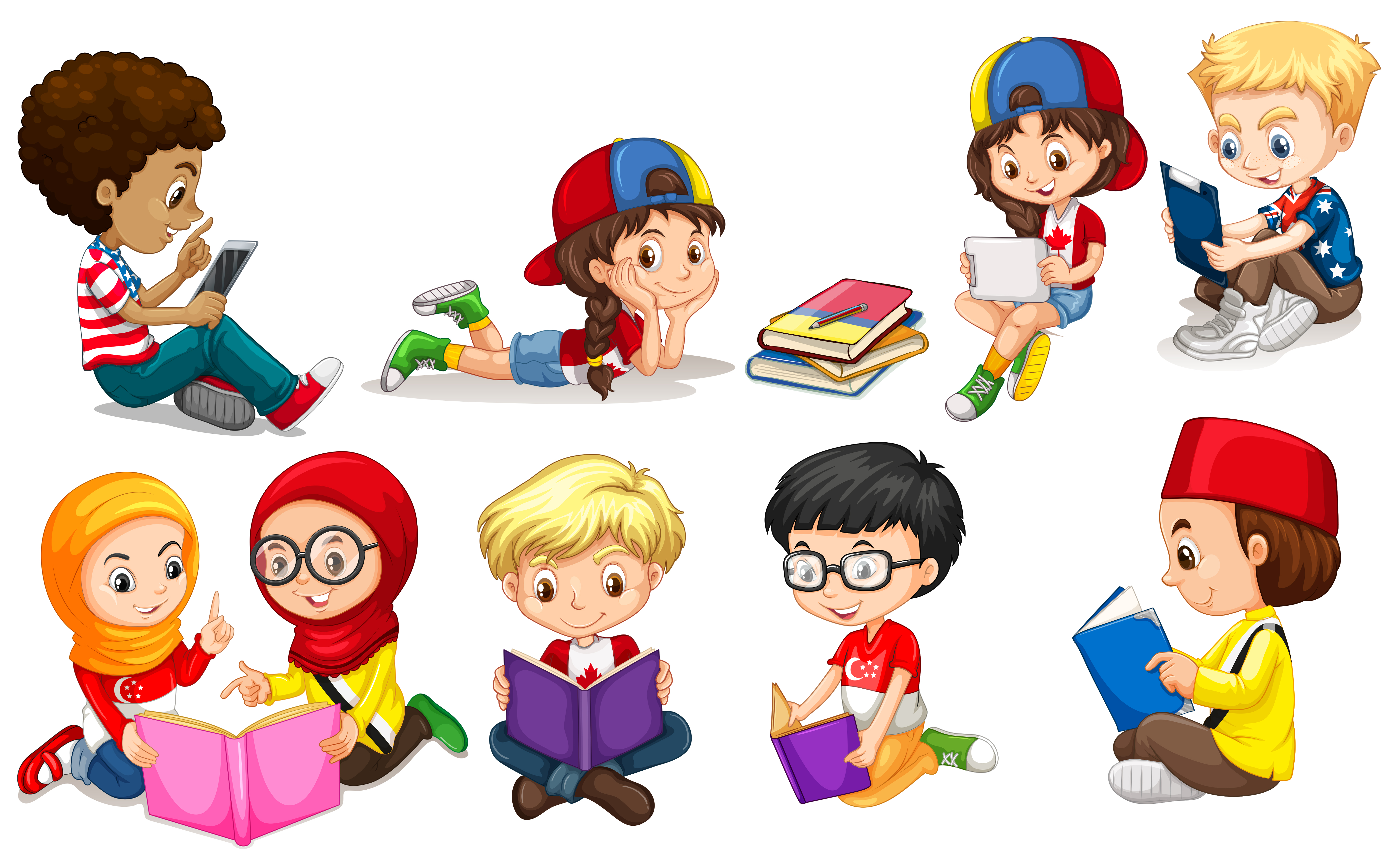 Boys And Girls Reading Books Vector Art At Vecteezy