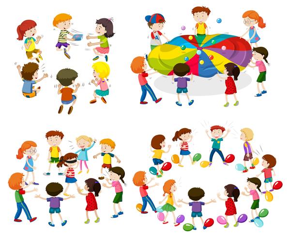 Children playing different games vector