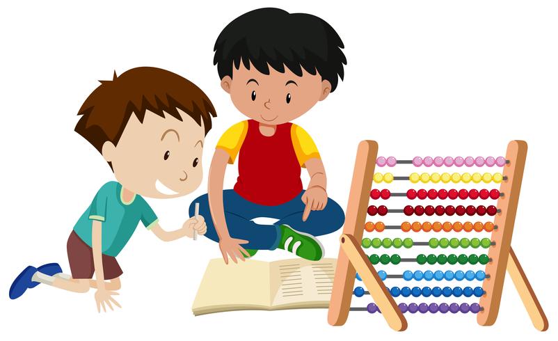 Brother Teaching Homework with Abacus vector