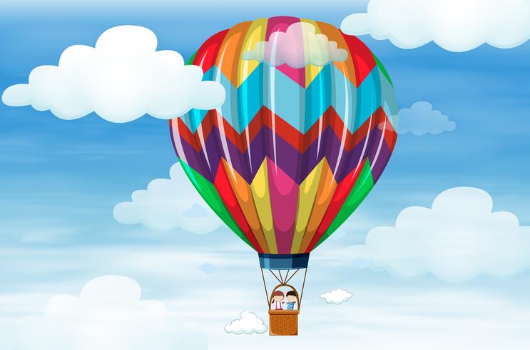 Kids riding on big balloon  vector