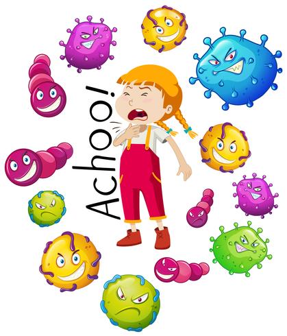 Girl and many virus on white background vector
