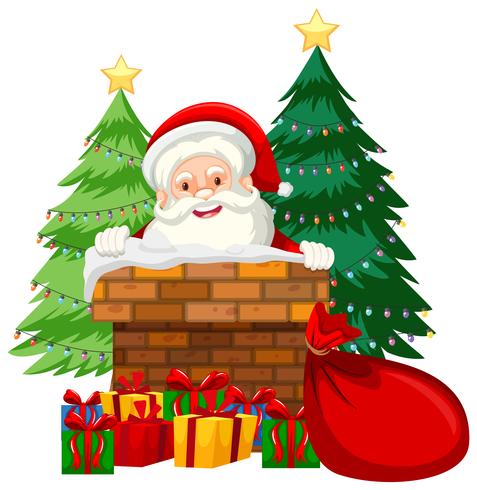 Santa in chimney card vector