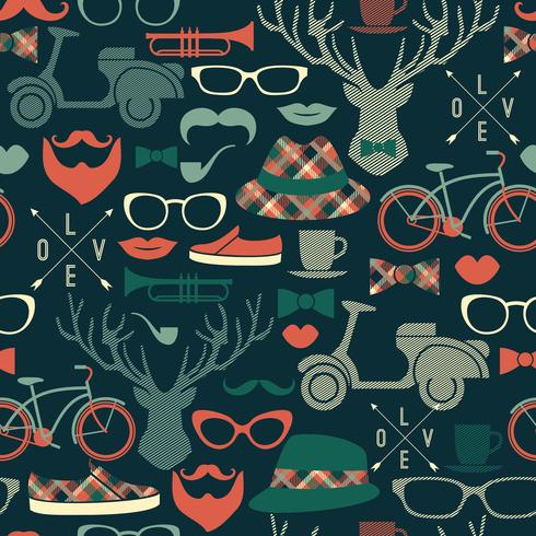 Hipster seamless pattern.Vector vintage illustration.  vector