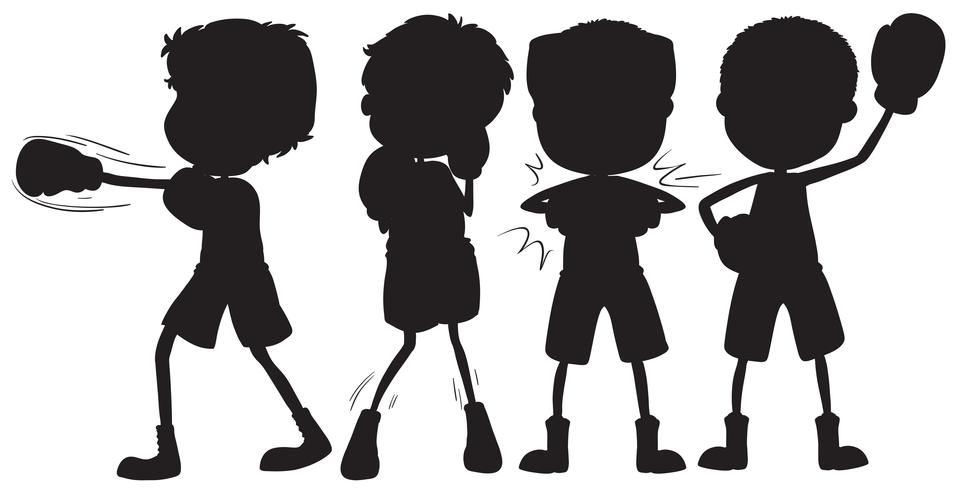 Set of silhouette boxer character vector