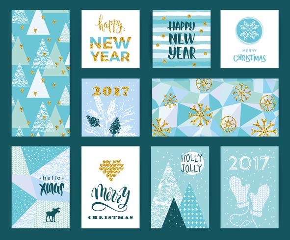 Conjunto de tarjetas creativas artísticas de feliz Navidad y año nuevo. vector