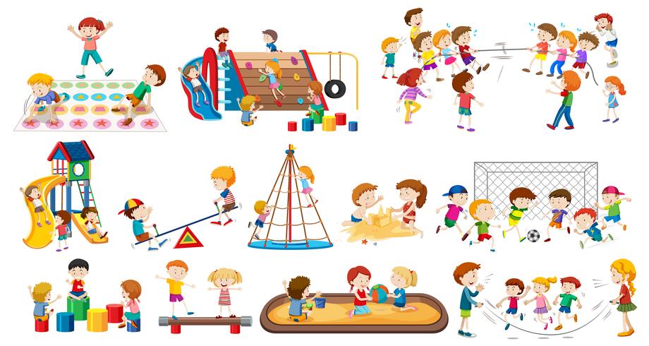 Conjunto de niños jugando vector