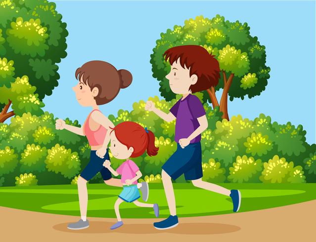 Una familia corriendo en el parque. vector