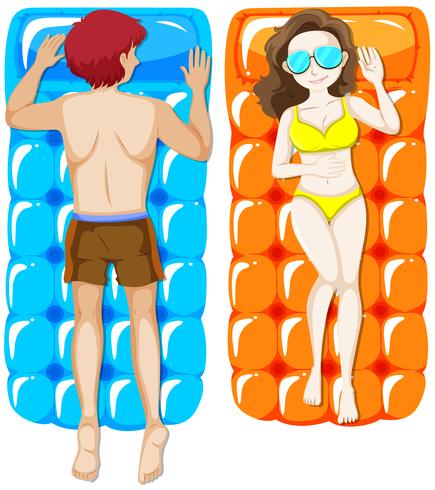 Man and woman on floating raft vector
