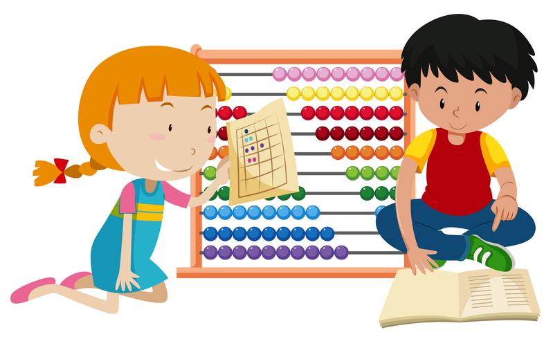 Niños aprendiendo matemáticas con Abacus vector