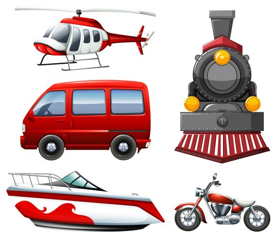 Different types of transportation in red vector