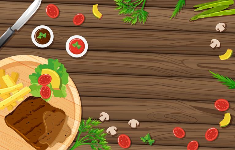 Steak and vegetables on wooden board vector