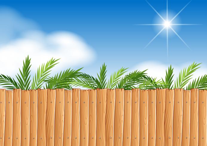 Scene with wooden fence and tree vector