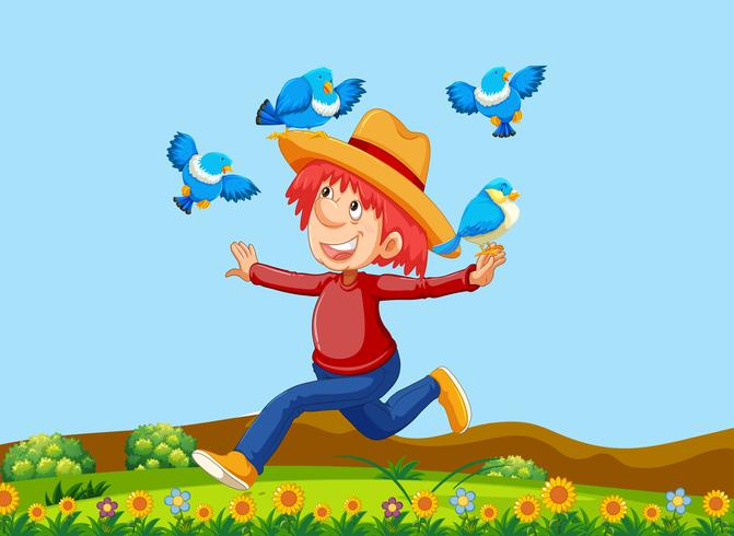 A Happy Farmer with Birds vector