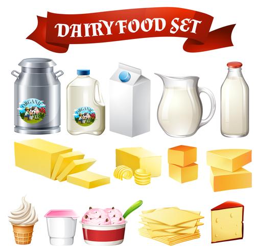 Dairy products food set vector
