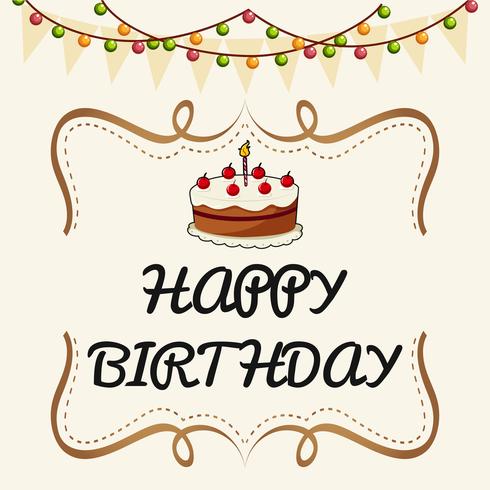 Happy Birthday card template with cake and lights vector