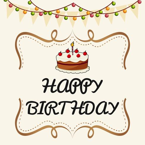 Plantilla de tarjeta de feliz cumpleaños con pastel y luces vector