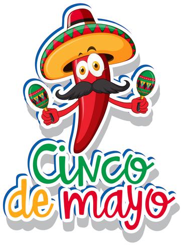 Plantilla de adhesivo para el Cinco de mayo con chile rojo. vector