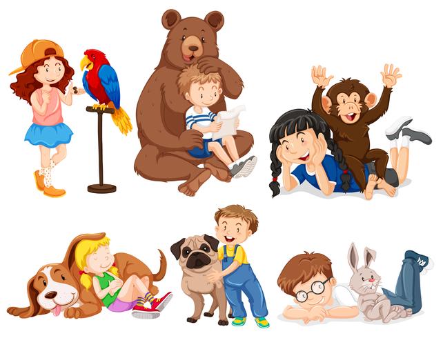 Children with wild animals vector