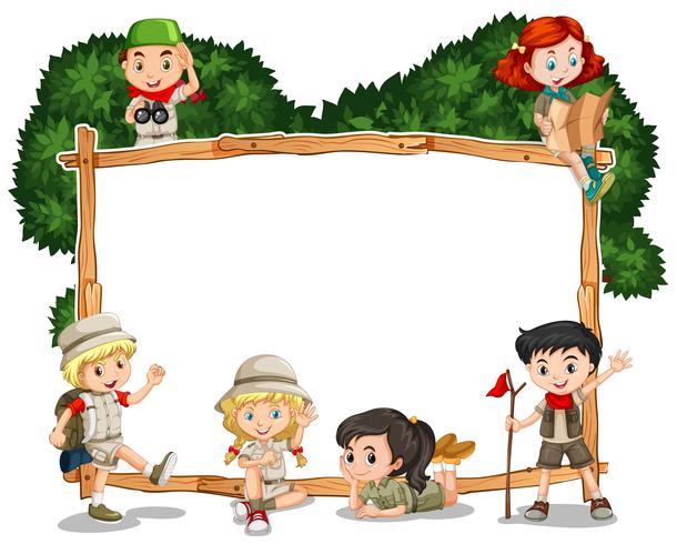 Plantilla de marco con niños en traje de safari vector