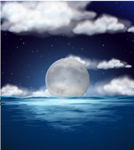 Ocean scene with fullmoon at night vector