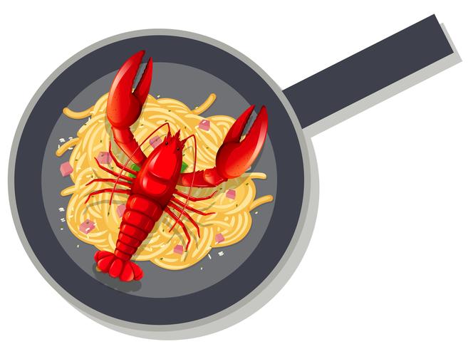 Spaghetti lobster on pan vector