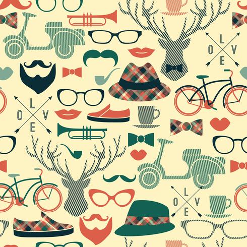 Hipster seamless pattern.Vector vintage illustration. vector